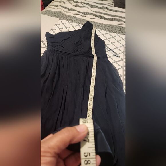 J. Crew One Shoulder Corrugated Silk Navy Blue Dress Size 6 - Picture 8 of 11